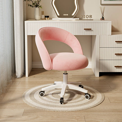Contemporary Nordic Velvet & Nylon Curved Round Vanity Stool With Swivel & Adjustable Height For Bedroom & Living Room