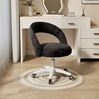 Contemporary Nordic Velvet & Nylon Curved Round Vanity Stool With Swivel & Adjustable Height For Bedroom & Living Room