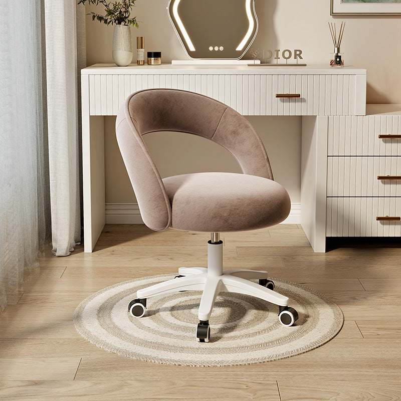 Contemporary Nordic Velvet & Nylon Curved Round Vanity Stool With Swivel & Adjustable Height For Bedroom & Living Room