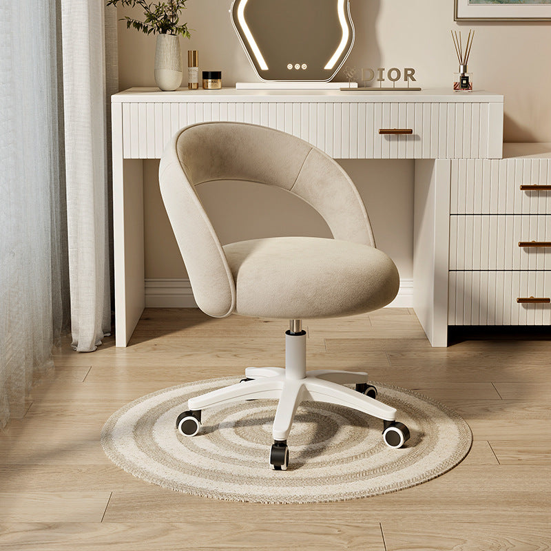Contemporary Nordic Velvet & Nylon Curved Round Vanity Stool With Swivel & Adjustable Height For Bedroom & Living Room