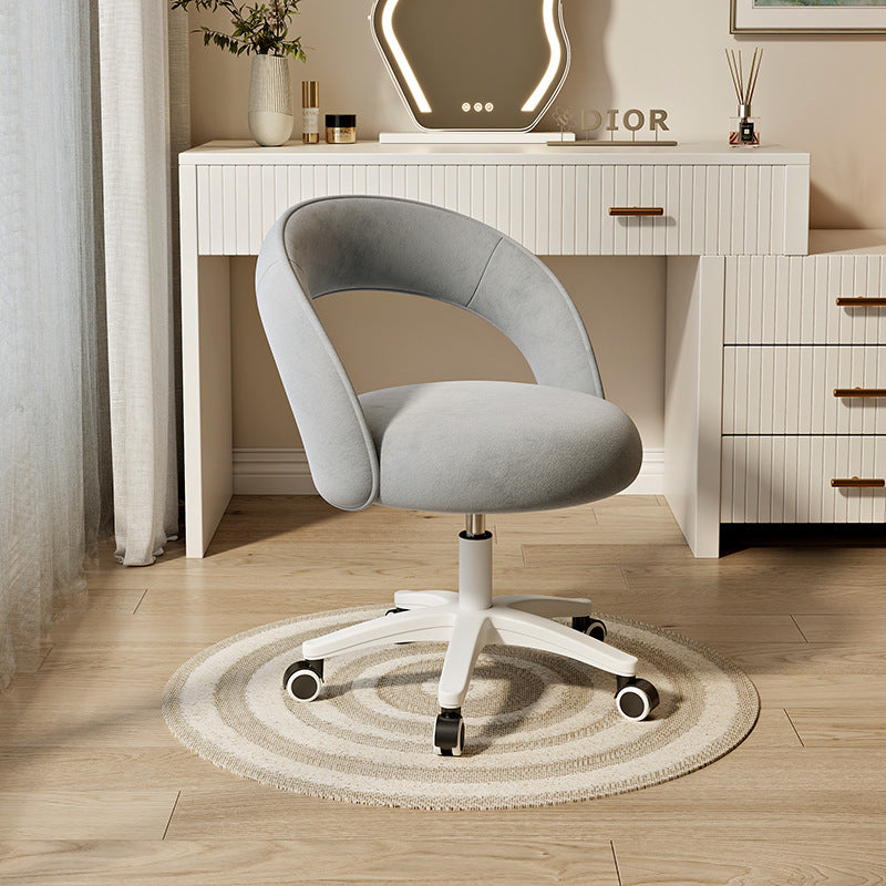 Contemporary Nordic Velvet & Nylon Curved Round Vanity Stool With Swivel & Adjustable Height For Bedroom & Living Room