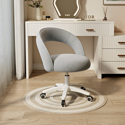 Contemporary Nordic Velvet & Nylon Curved Round Vanity Stool With Swivel & Adjustable Height For Bedroom & Living Room