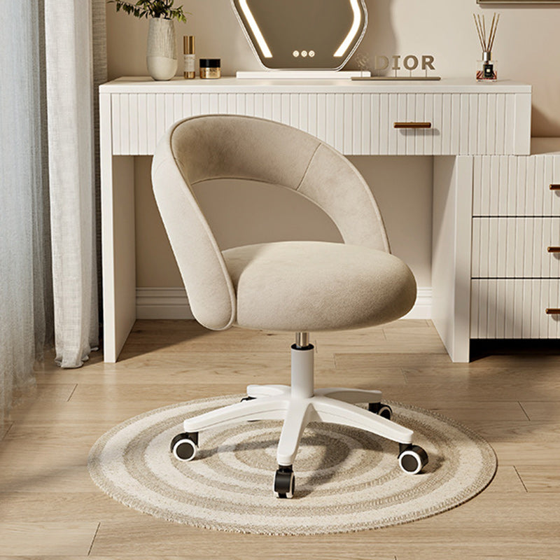 Contemporary Nordic Velvet & Nylon Curved Round Vanity Stool With Swivel & Adjustable Height For Bedroom & Living Room