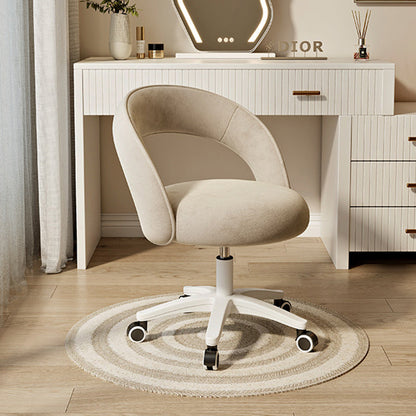 Contemporary Nordic Velvet & Nylon Curved Round Vanity Stool With Swivel & Adjustable Height For Bedroom & Living Room