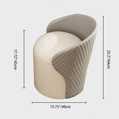 Modern Minimalist  PU Leather & Wood Curved Cylinder Vanity Stool With Backrest For Bedroom & Living Room