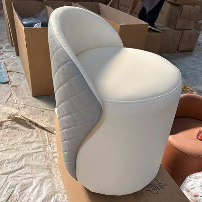 Modern Minimalist  PU Leather & Wood Curved Cylinder Vanity Stool With Backrest For Bedroom & Living Room