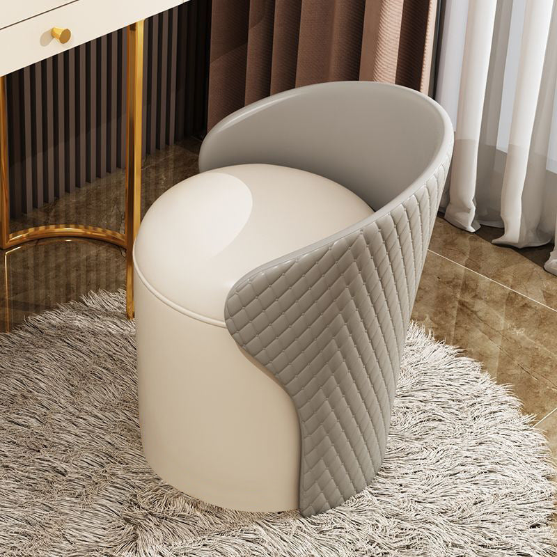 Modern Minimalist  PU Leather & Wood Curved Cylinder Vanity Stool With Backrest For Bedroom & Living Room