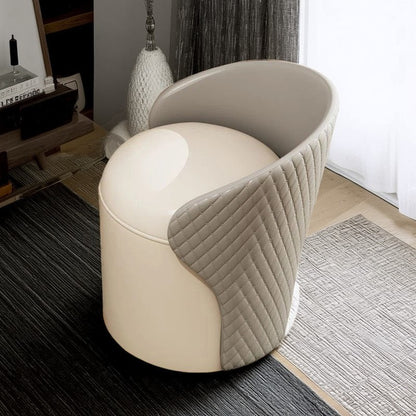 Modern Minimalist  PU Leather & Wood Curved Cylinder Vanity Stool With Backrest For Bedroom & Living Room