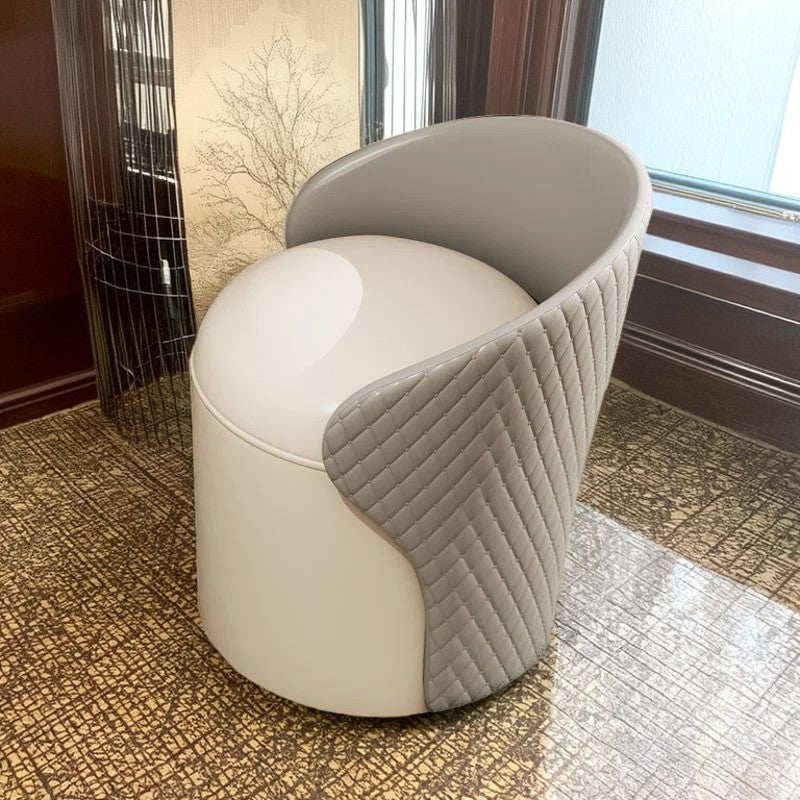 Modern Minimalist  PU Leather & Wood Curved Cylinder Vanity Stool With Backrest For Bedroom & Living Room