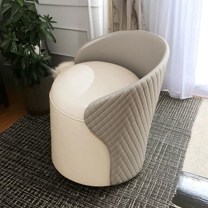 Modern Minimalist  PU Leather & Wood Curved Cylinder Vanity Stool With Backrest For Bedroom & Living Room