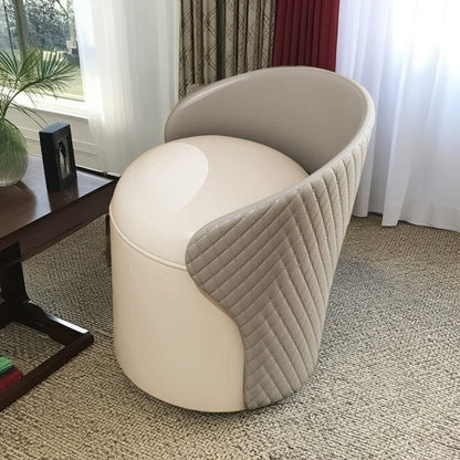 Modern Minimalist  PU Leather & Wood Curved Cylinder Vanity Stool With Backrest For Bedroom & Living Room