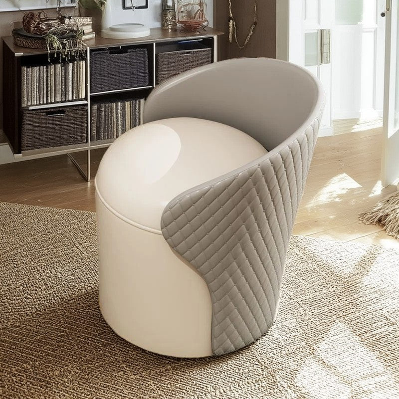 Modern Minimalist  PU Leather & Wood Curved Cylinder Vanity Stool With Backrest For Bedroom & Living Room