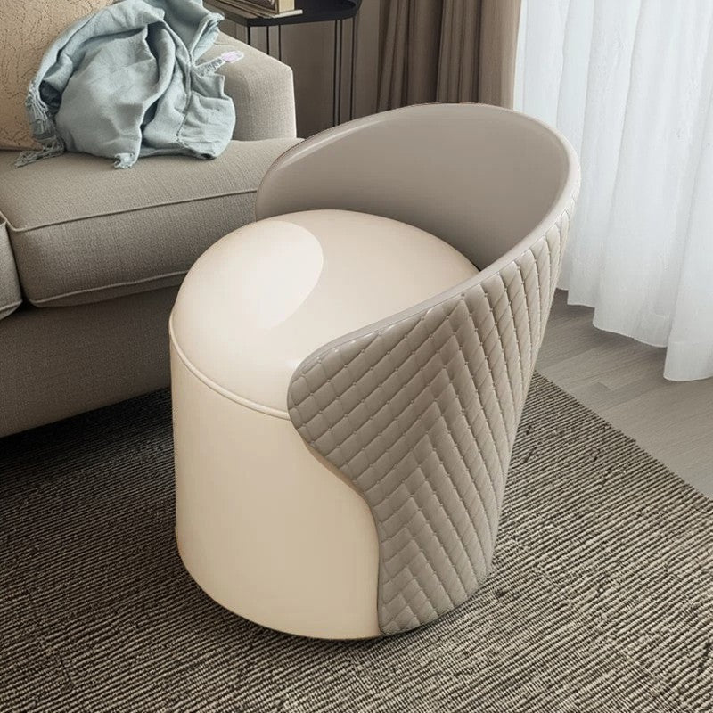 Modern Minimalist  PU Leather & Wood Curved Cylinder Vanity Stool With Backrest For Bedroom & Living Room