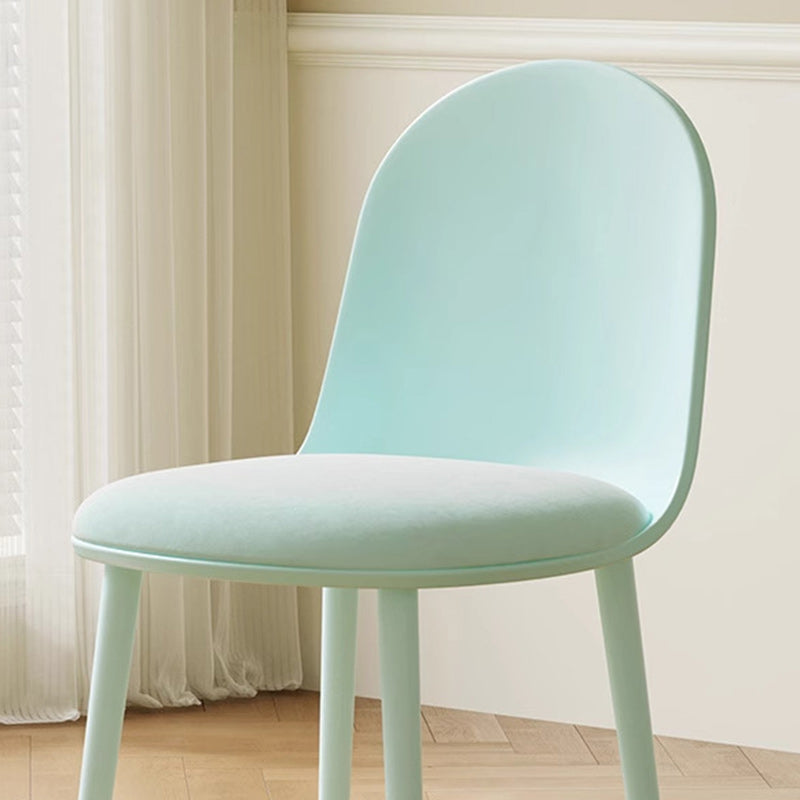 Modern Minimalist Velvet, Faux Napa Leather, & Plastic Curved Dining Chair With Ergonomic Design For Bedroom, Living Room & Kitchen