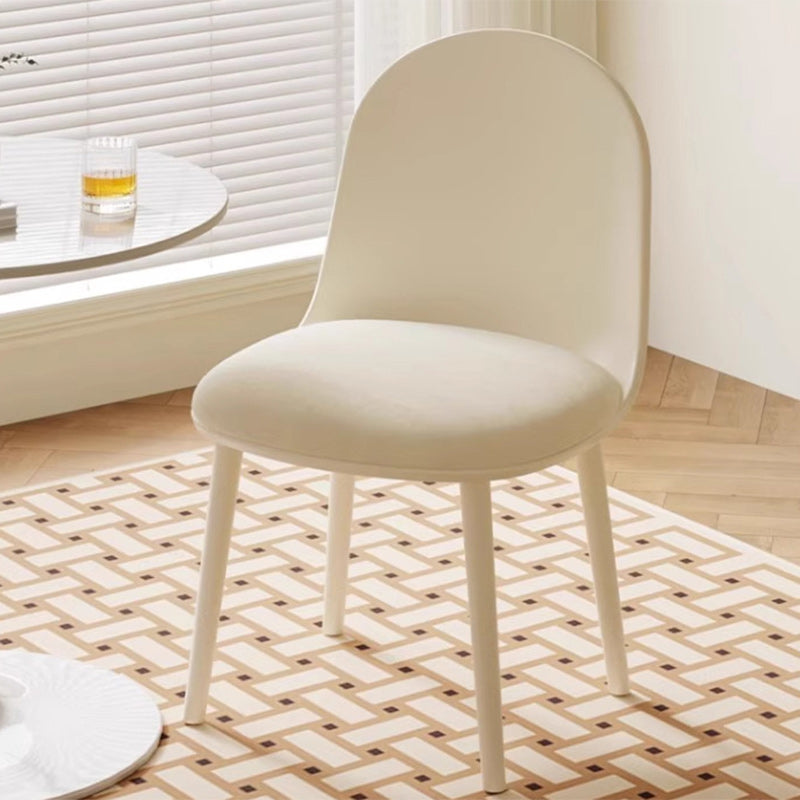 Modern Minimalist Velvet, Faux Napa Leather, & Plastic Curved Dining Chair With Ergonomic Design For Bedroom, Living Room & Kitchen