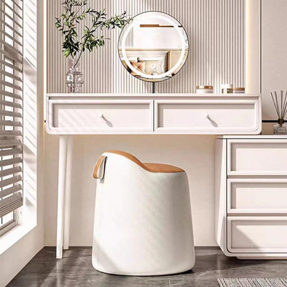 Modern Minimalist Faux Leather & Wood Cylindrical Vanity Stool For Bedroom & Living Room