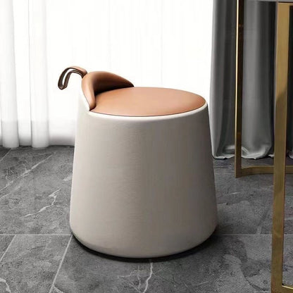 Modern Minimalist Faux Leather & Wood Cylindrical Vanity Stool For Bedroom & Living Room