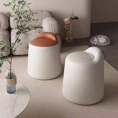 Modern Minimalist Faux Leather & Wood Cylindrical Vanity Stool For Bedroom & Living Room