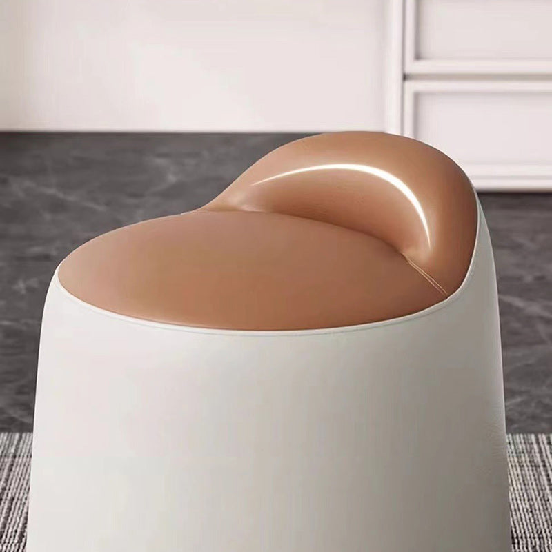 Modern Minimalist Faux Leather & Wood Cylindrical Vanity Stool For Bedroom & Living Room