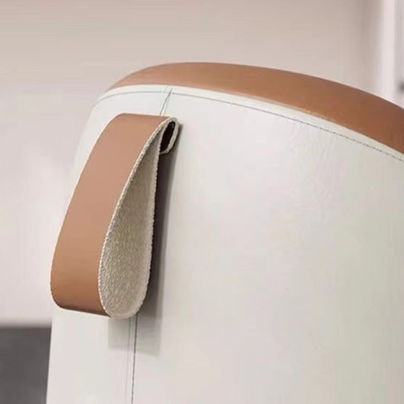 Modern Minimalist Faux Leather & Wood Cylindrical Vanity Stool For Bedroom & Living Room