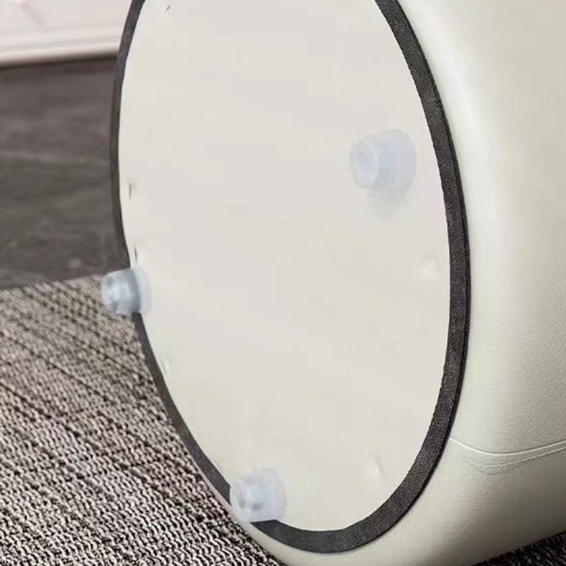 Modern Minimalist Faux Leather & Wood Cylindrical Vanity Stool For Bedroom & Living Room