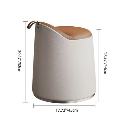 Modern Minimalist Faux Leather & Wood Cylindrical Vanity Stool For Bedroom & Living Room
