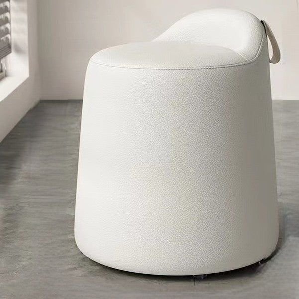 Modern Minimalist Faux Leather & Wood Cylindrical Vanity Stool For Bedroom & Living Room