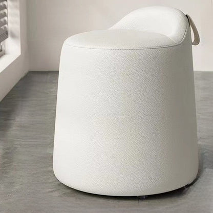 Modern Minimalist Faux Leather & Wood Cylindrical Vanity Stool For Bedroom & Living Room