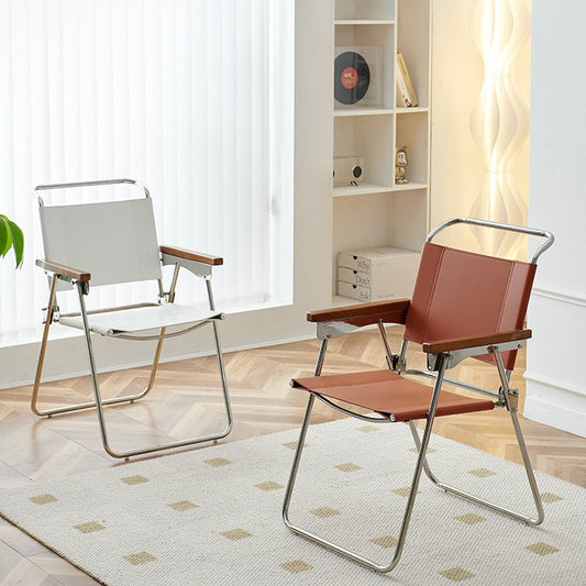 Contemporary Nordic Saddle Faux Leather & Stainless Steel Square Dining Chair With Foldable Design For Bedroom & Living Room