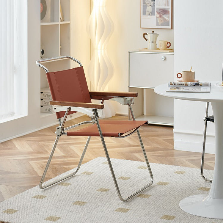 Contemporary Nordic Saddle Faux Leather & Stainless Steel Square Dining Chair With Foldable Design For Bedroom & Living Room