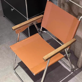 Contemporary Nordic Saddle Faux Leather & Stainless Steel Square Dining Chair With Foldable Design For Bedroom & Living Room