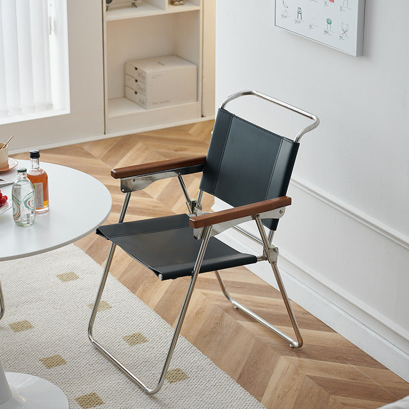 Contemporary Nordic Saddle Faux Leather & Stainless Steel Square Dining Chair With Foldable Design For Bedroom & Living Room