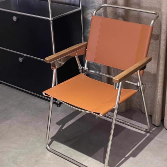 Contemporary Nordic Saddle Faux Leather & Stainless Steel Square Dining Chair With Foldable Design For Bedroom & Living Room