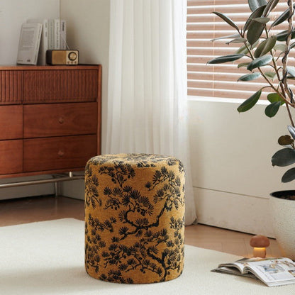 Contemporary Creative Fabric & Wood Cylindrical Low Stool For Bedroom & Living Room