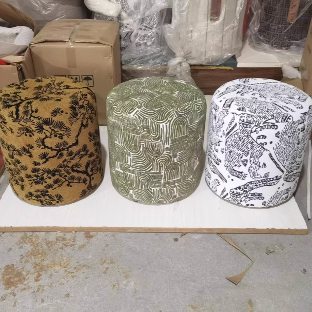Contemporary Creative Fabric & Wood Cylindrical Low Stool For Bedroom & Living Room