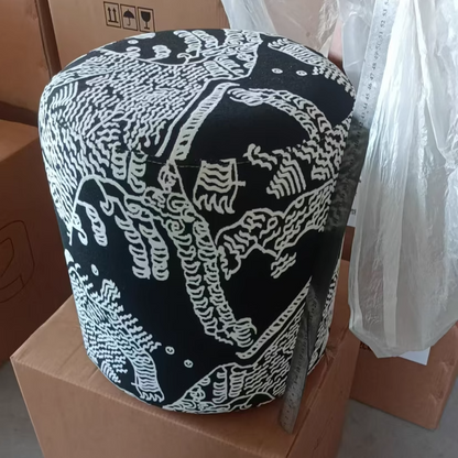 Contemporary Creative Fabric & Wood Cylindrical Low Stool For Bedroom & Living Room