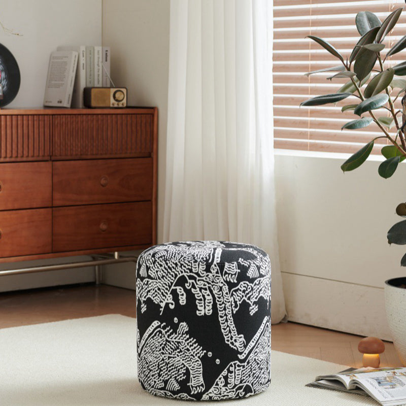 Contemporary Creative Fabric & Wood Cylindrical Low Stool For Bedroom & Living Room