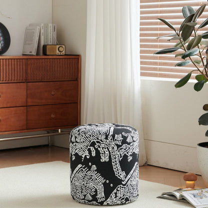 Contemporary Creative Fabric & Wood Cylindrical Low Stool For Bedroom & Living Room