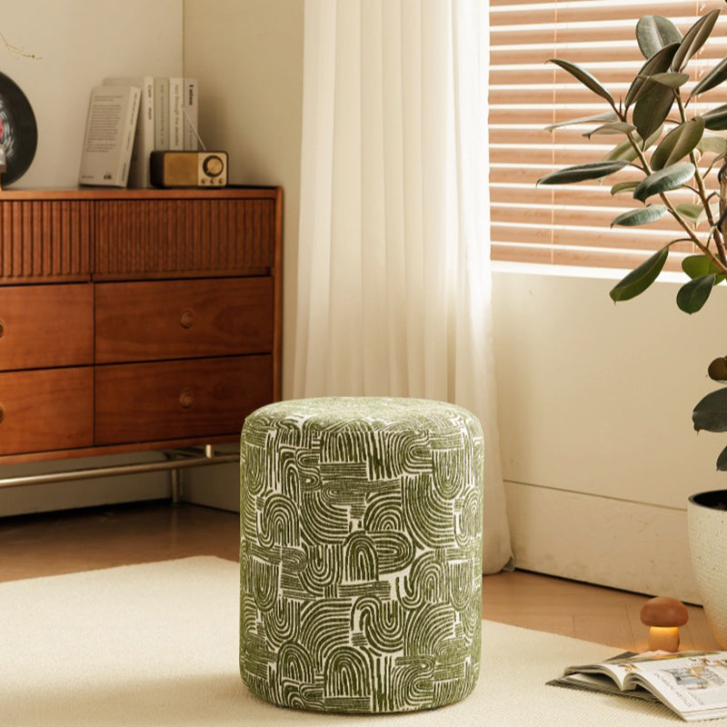Contemporary Creative Fabric & Wood Cylindrical Low Stool For Bedroom & Living Room