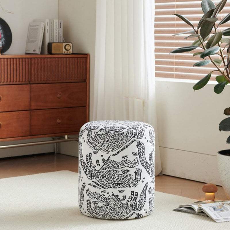 Contemporary Creative Fabric & Wood Cylindrical Low Stool For Bedroom & Living Room