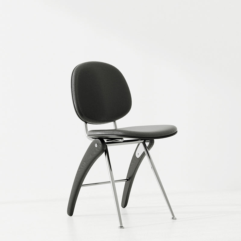 Modern Mid-Century Faux Leather, Wood & Stainless Steel Round Dining Chair For Bedroom, Living Room & Dining Room