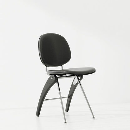 Modern Mid-Century Faux Leather, Wood & Stainless Steel Round Dining Chair For Bedroom, Living Room & Dining Room