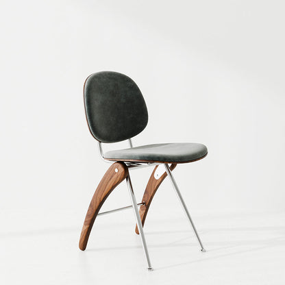 Modern Mid-Century Faux Leather, Wood & Stainless Steel Round Dining Chair For Bedroom, Living Room & Dining Room