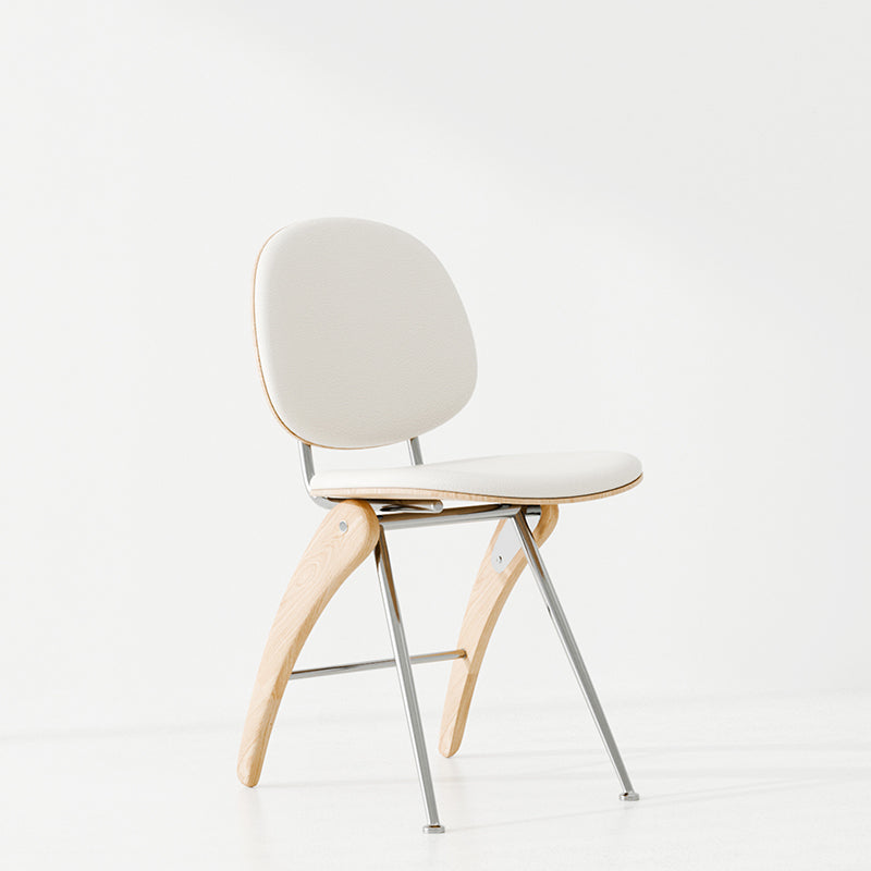 Modern Mid-Century Faux Leather, Wood & Stainless Steel Round Dining Chair For Bedroom, Living Room & Dining Room