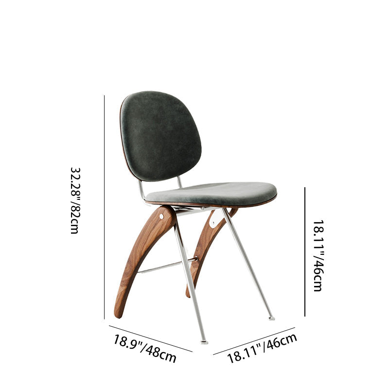 Modern Mid-Century Faux Leather, Wood & Stainless Steel Round Dining Chair For Bedroom, Living Room & Dining Room