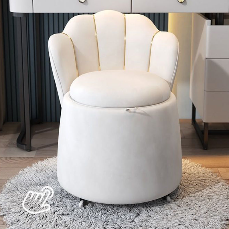 Contemporary Nordic Velvet & Wood Petal-Shaped Round Vanity Stool With 1-Storage For Bedroom & Living Room