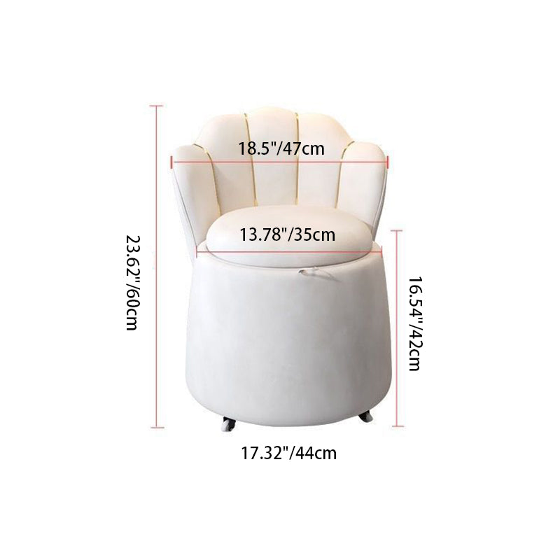Contemporary Nordic Velvet & Wood Petal-Shaped Round Vanity Stool With 1-Storage For Bedroom & Living Room