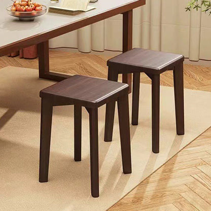 Modern Minimalist Wood & Faux Oil-Wax Leather Square Dining Chair With Stackable Design For Bedroom, Living Room & Dining Room