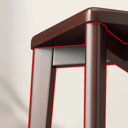 Modern Minimalist Wood & Faux Oil-Wax Leather Square Dining Chair With Stackable Design For Bedroom, Living Room & Dining Room