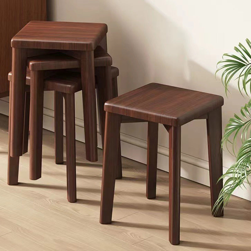 Modern Minimalist Wood & Faux Oil-Wax Leather Square Dining Chair With Stackable Design For Bedroom, Living Room & Dining Room